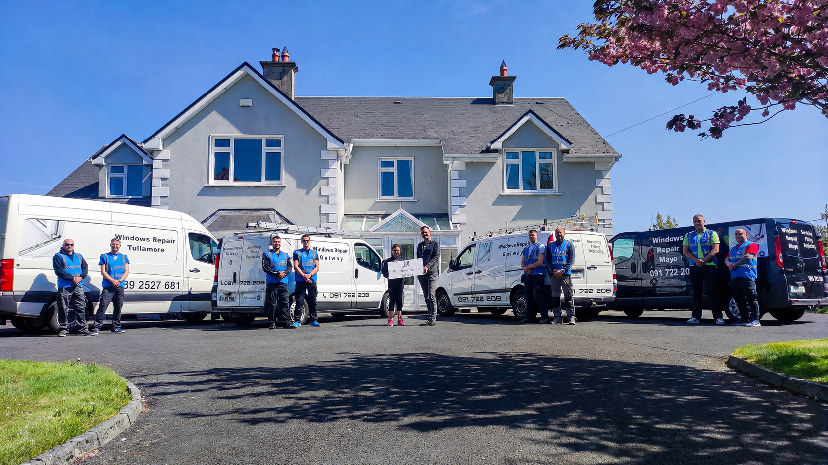 Windows Repair Galway team and service vans outside a residential property in Galway